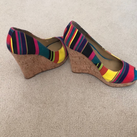 Nine West rainbow stripe cork wedge - Picture 2 of 7